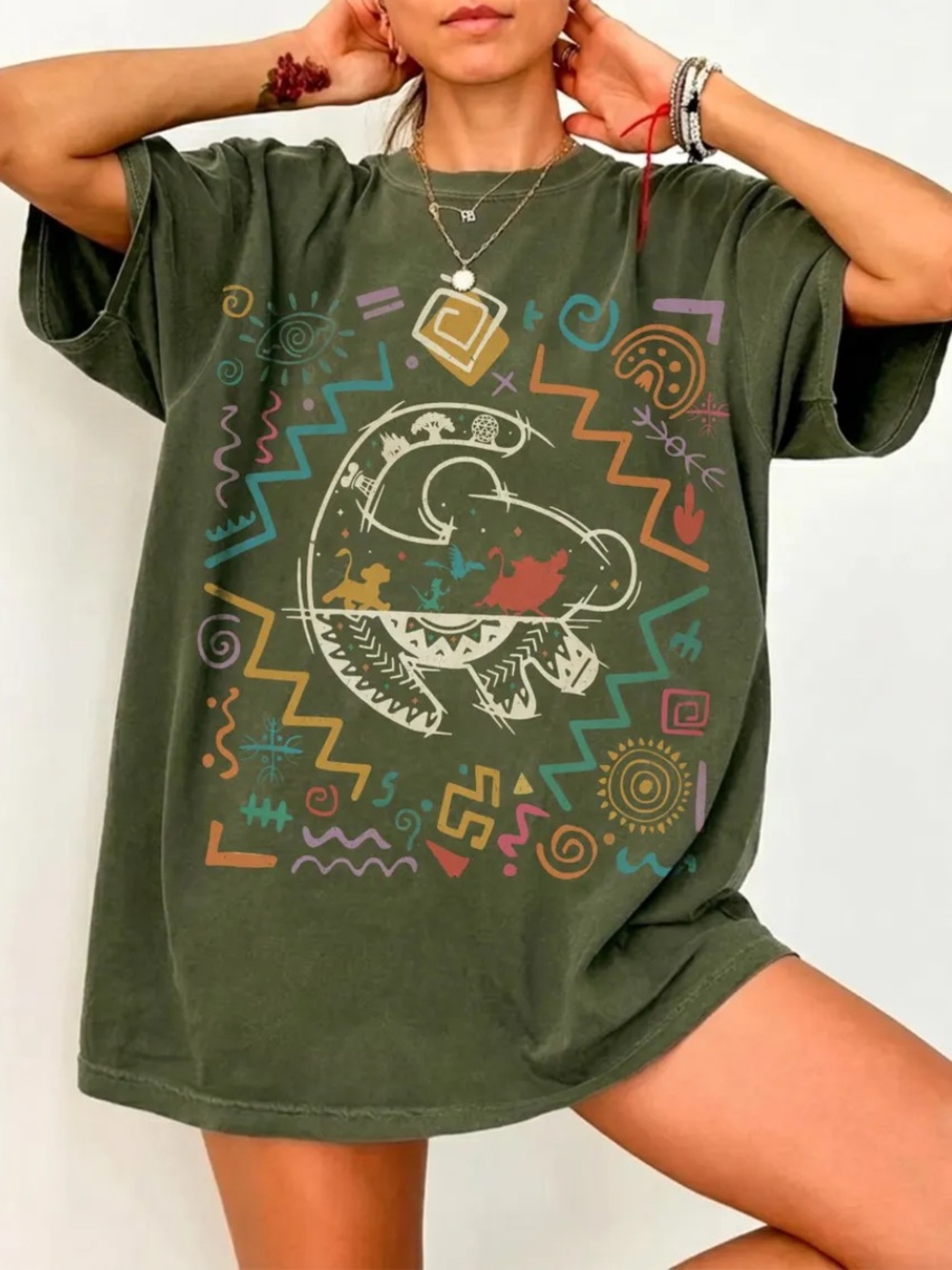 Comfort Colors Moss Graphic Heart Tee with Multicolor Tribal Motif